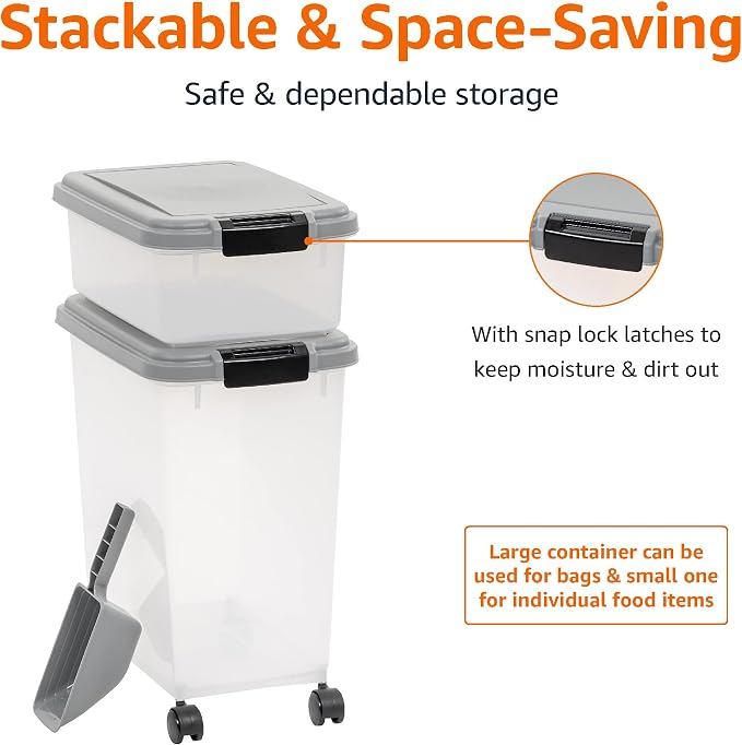 Amazon Basics 3-Piece Airtight Pet Food Storage Container Combo with Scoop, BPA Free, Removable Wheels, 33 QT + 12 QT - Image 3