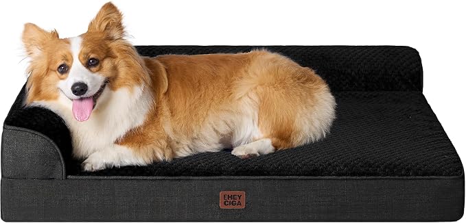 EHEYCIGA Large Dog Bed Memory Foam for Crate, Orthopedic Dog Bed Large Size Dogs with Washable Removable Cover, Waterproof Pet Sofa Couch with Nonskid Bottom, 35x22x6, Black by EHEYCIGA