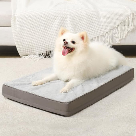 KSIIA Orthopedic Dog Bed for Small Dogs with Waterproof Lining, Grey, 23x17 | Deluxe Soft Plush Dog Crate Bed, Washable Pet Mat with Removable Cover & Egg Crate Foam for Small Dogs Sleeping & Relaxing by KSIIAPetProducts