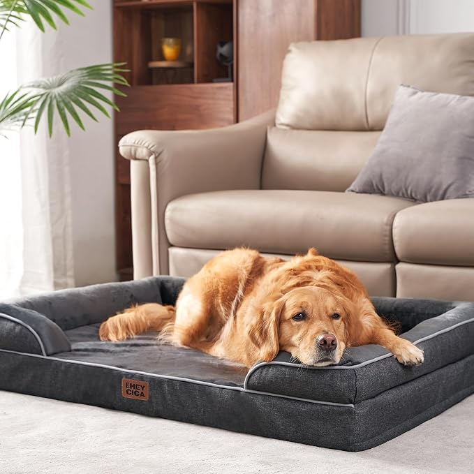 EHEYCIGA Orthopedic XXL Dog Bed, Waterproof Washable XL Big Pet Bed 52" | Non-Slip Bottom and Egg-Crate Memory Foam Extra Large Pet Couch Bed with Washable Removable Cover, Dark Grey - Image 8