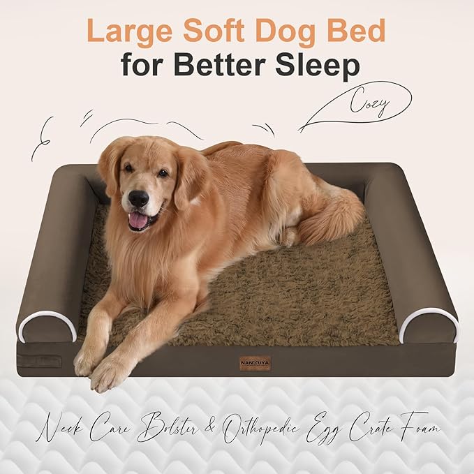 NANUYA Orthopedic Dog Bed for Medium Dogs, 30 x 20 Inch, Dark Coffee | Egg crate foam for joint support, 3-sided bolster pet sofa, waterproof lining, washable cover, and non-skid base - Image 2