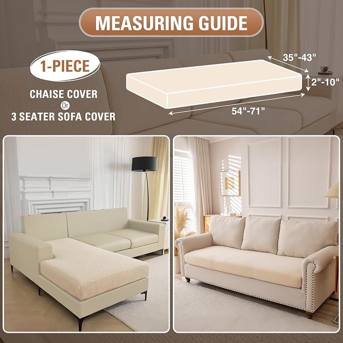 Couch Cushion Covers Chaise Couch Cover Stretch Sectional Sofa Slipcover Washable Wear-Resistant Furniture Protector(Natural,1 Piece for Chaise or Sofa 3-Seater) - Image 2