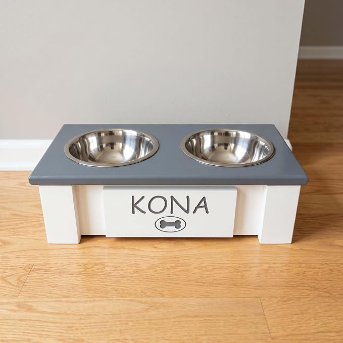Elevated Dog Bowls for Small Dogs, Personalized Food Stand for Toy Breed | Farmhouse Style, Elevated Wood Stand, Storage Container, Stainless Steel Bowls, Raised Anti-Slip Feeder, Made in USA - Image 4