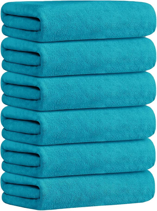 JML Microfiber Bath Towels, Teal, 30" x 60", Set of 6 | Soft, Absorbent, Quick Drying, Lint-Free, Fade Resistant, Use for Salon, Hair Wrap, Fitness, Sport, Yoga by JML