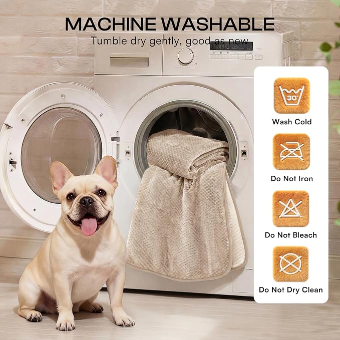 Luciphia Waterproof Blanket for Large Dog Ultra-Soft & Calming Pet Throw Reversible Warm Fleece Durable Furniture Crate Couch Bed Cover Protector Machine Washable Leakproof Beige XL (85''x57'') - Image 8