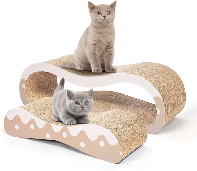 FluffyDream 2 in 1 Cat Scratcher Cardboard Lounge Bed, Cat Scratching Post, Durable Board Pads Prevents Furniture Damage,Large,Wave by FluffyDream