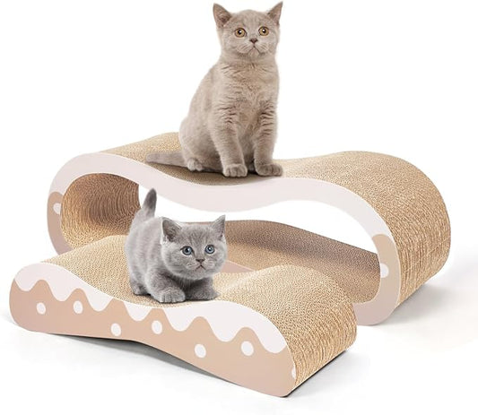 FluffyDream 2 in 1 Cat Scratcher Cardboard Lounge Bed, Cat Scratching Post, Durable Board Pads Prevents Furniture Damage,Large,Wave by FluffyDream