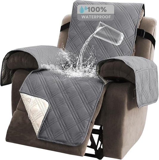 PrinceDeco Recliner Cover 100% Waterproof Couch Cover Sofa Cover for Living Room Water Resistant Furniture Protector with Elastic Straps for Pets Dog(Recliner28,Grey) by PrinceDeco