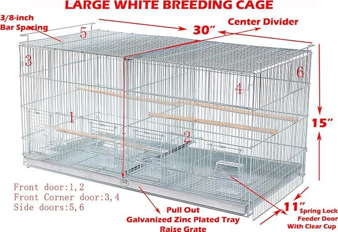LOT of Large White Stackable Breeder Bird Flight Cage with Removable Center Divider and Breeding Nest Box Doors (White, 30"x11"x15"H Lot of 4) - Image 2
