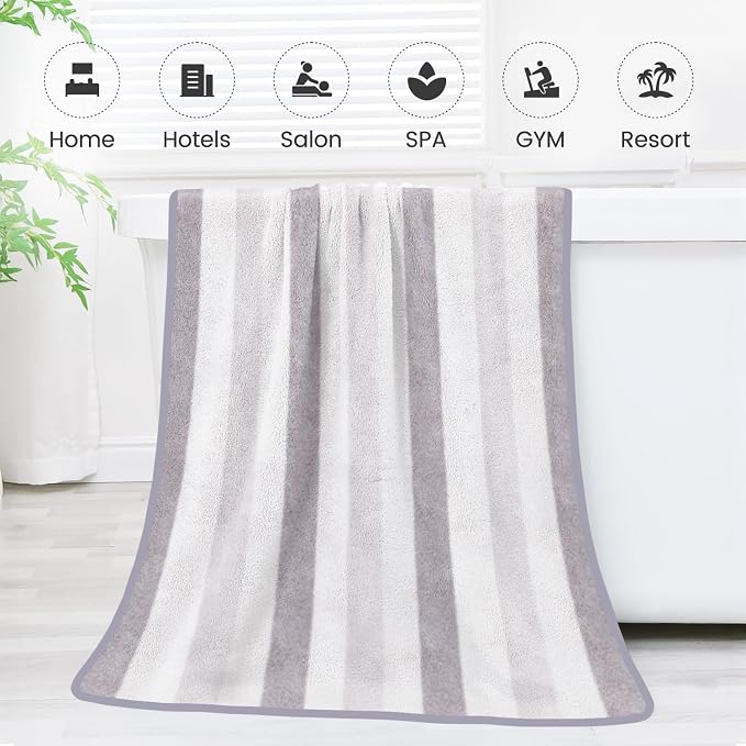JML Bath Towels, Pack of 4, 30"x60", Large Microfiber Towel Set, Ultra Soft, Super Absorbent, Fast Drying, Perfect for Suana, Shower, Pool, Sport, Travel, Fitness, SPA,Yoga, Cabana Stripe Grey - Image 7