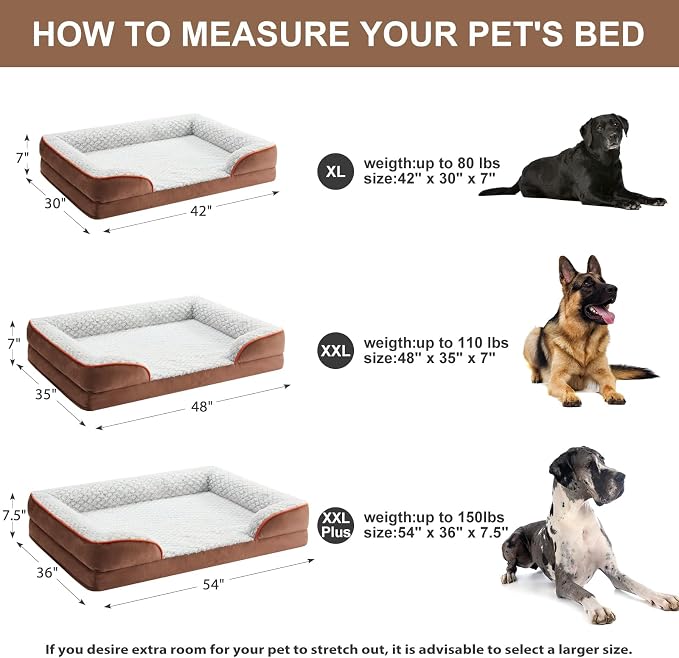 LEXTRO Orthopedic Dog Beds for Large Dogs, Comfy Washable Dog Couch Bed | 42x30 Inch Extra Large Dog Bed for Senior Dogs, Waterproof Lining, Big Dog Bed with Removable Cover and Anti-Slip Bottom - Image 4