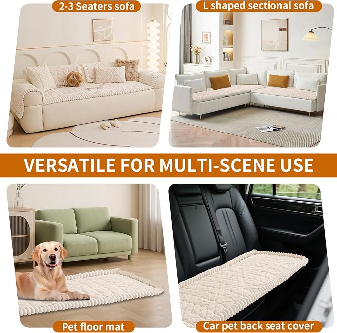 STACYPIK Fuzzy Thick Pet Couch Cover for Dogs Washable, Non Slip Beige Sofa Covers for 2 Cushion Washable Pet Friendly, Soft Plush Bed Mat Blanket for Couches Pets-Friendly Protector-35.4X63IN - Image 4