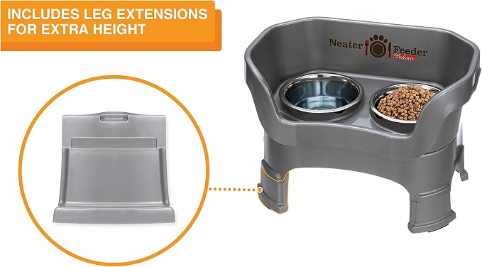 Neater Feeder Deluxe Mess-Proof Elevated Dog Bowls for Medium Dogs (19–40 lbs), 2 Height Adjustable (10” & 12.5”) No-Spill Raised Dog Bowl Stand w/Slow Feed Bowl for Food, Made in USA, Grey - Image 5