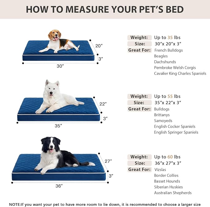 WNPETHOME Orthopedic Waterproof Large Sized Senior Dogs Bed for Comfy Sleep | Washable Ped Bed with Removable Cover, Multi-Needle Quilting Large Dogs Crate Bed for Dog Relax, Blue 36x27 Inch - Image 5