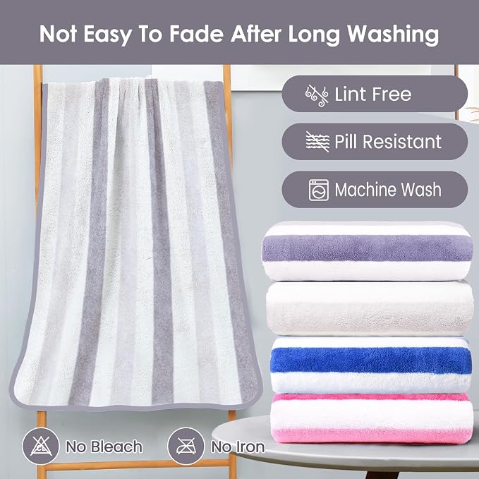 JML Bath Towels, Pack of 4, 30"x60", Large Microfiber Towel Set, Ultra Soft, Super Absorbent, Fast Drying, Perfect for Suana, Shower, Pool, Sport, Travel, Fitness, SPA,Yoga, Cabana Stripe Grey - Image 6