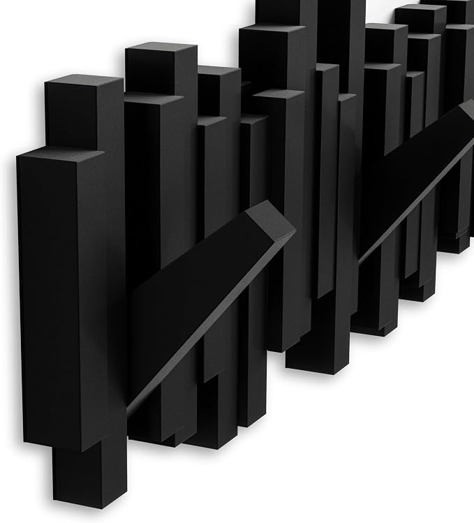 Umbra Sticks Wall Mount Coat Rack, 5 Hook Retractable Pegs, Black | Mounting hardware included, sculptural modern design, entryway or bedroom use, recycled plastic - Image 8