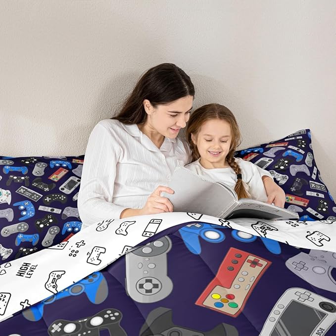 Erosebridal Boy Game Comforter Set Full Size Modern Gamer Down Comforter for Kids Girls Teens Children, Video Game Bedding Set,Player Gaming Gamepad Soft Lightweight Duvet Set Room Decor - Image 5