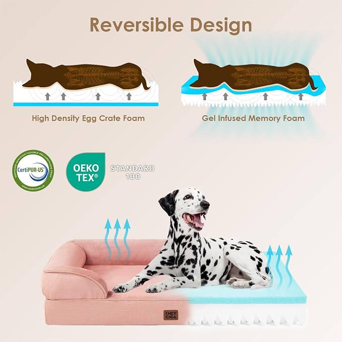 EHEYCIGA Orthopedic XXL Dog Bed, Waterproof Washable XL Big Pet Bed 52" | Non-Slip Bottom and Egg-Crate Memory Foam Extra Large Pet Couch Bed with Washable Removable Cover, Dusty Pink - Image 4