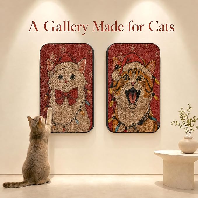 2 Pack Cat Wall Scratcher, Art Cat Scratching Board for Cats | Wall Mounted Cat Scratch Pad, Water-Based Ink, Hook&Loop Strips, Floor or Wall Use, 16.7x11x1 Inch, Storybook Cat - Image 6