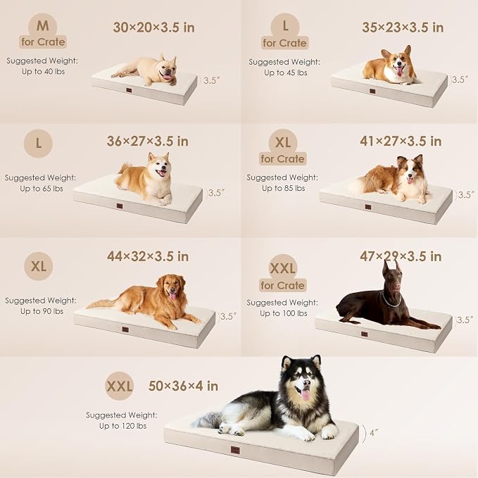 EHEYCIGA Orthopedic Dog Bed Large with Removable Washable Cover, 35IN Camel | Egg Crate Foam Support, Durable Oxford fabric, Non-Slip Bottom, Machine Washable, Soft Waterproof Plush Pet Bed Mat For Crate - Image 3