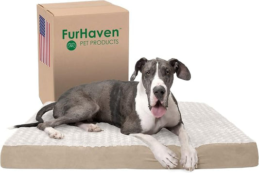 Furhaven Orthopedic Dog Bed for Large Dogs w/ Removable Washable Cover, For Dogs Up to 125 lbs - Ultra Plush Faux Fur & Suede Mattress - Cream, Jumbo Plus/XXL by FurHaven