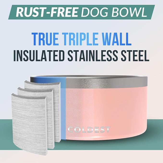 Coldest Dog Bowl - Anti Rust Metal, Non Slip, 3 Layers Insulated Stainless Steel Dog Bowls - Spill Proof & Heavy Duty - Water Bowl for Dogs, Cats, Dish Washer Safe (200 oz, Forever Pink Glitter) - Image 3