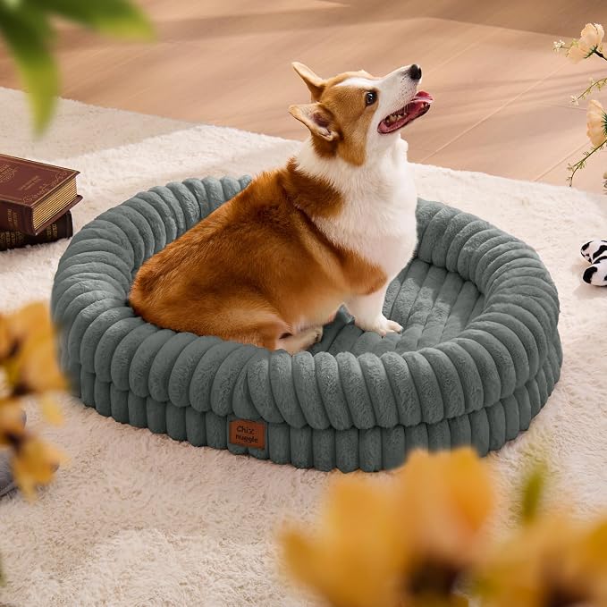 ChiXnuggle Orthopedic Dog Bed, Washable Cover, Faux Fur Bolster Pet Couch | waterproof,egg crate foam,non-slip bottom,for large dogs,grey,35*28*7,dog sofa - Image 3