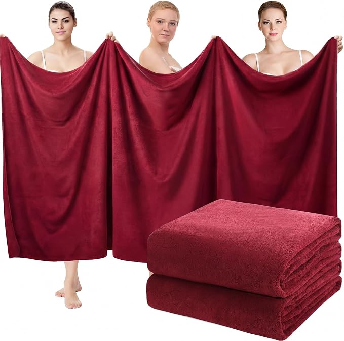 Mixweer 2 Pcs Oversized Bath Towels, 40 x 80 Inch Giant Microfiber Jumbo Bath Sheets Ultra Soft Bathroom Microfiber Quick Dry Absorbent Shower Towels for Spa Camping Beach (Burgundy) by Mixweer