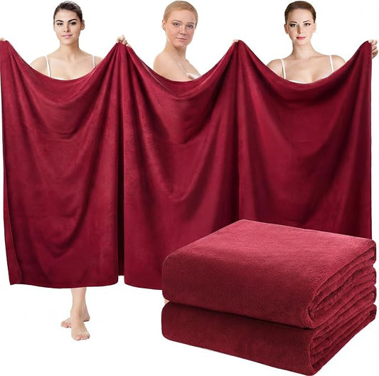 Mixweer 2 Pcs Oversized Bath Towels, 40 x 80 Inch Giant Microfiber Jumbo Bath Sheets Ultra Soft Bathroom Microfiber Quick Dry Absorbent Shower Towels for Spa Camping Beach (Burgundy) by Mixweer