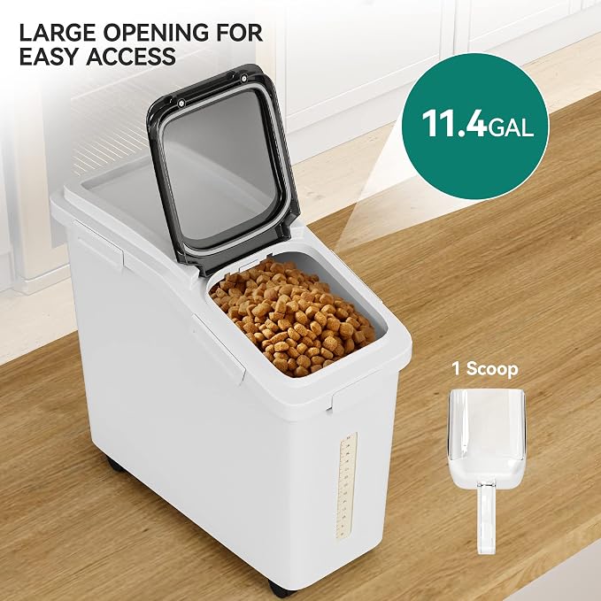 YITAHOME 50L/90lb Large Ingredient Flour Storage Bin, Commercial 11.4-Gallon Rice Storage Container 280 Cups Bulk Flour storage Bins with Wheels,Scoop,Lid and scale, Rice Bin for Kitchen, White - Image 2