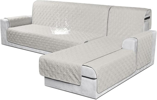VANSOFY Sectional Couch Covers 100% Waterproof L Shaped Sofa Slipcover 3pcs Reversible Chaise Lounge Cover for Sectional Sofa Furniture Protector Cover for Pets Dog Cat(Large, Beige) by VANSOFYFURNITURECOVERS