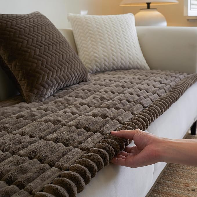 Linear Grid Couch Cover for Dogs Non Slip - Thick Wear-Resistant Pet Sofa Protector for 3 Cushion Couch Large Silicone Particles Washable Furniture Mat for Dogs Cats Sectional by Unknown