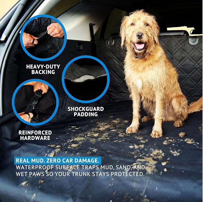 Bulldogology SUV Cargo Liner for Dogs 55"x106" Heavy Duty Pet Trunk Cargo Cover - Dog Car Seat Cover Waterproof Nonslip - Dog Hair, Muddy Paws, Scratches Cover Protector for Cars Vans (X-Large, Black) - Image 6