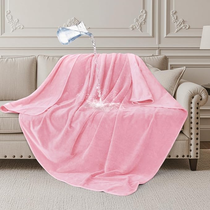 LOOBANI Waterproof Blanket for Couch, Reversible Pink Throw 40"x60" | Waterproof Puppy Blanket for Pet Accidents, Soft Flannel & Coral Fleece Sofa Blanket, Stain-Proof for Bed Cover, Travel by LOOBANI