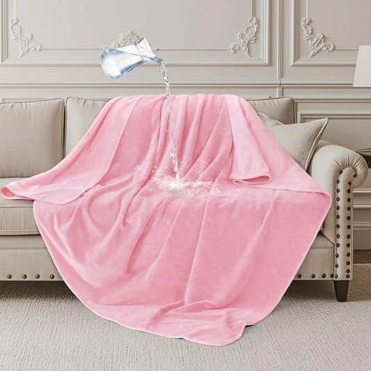 LOOBANI Waterproof Blanket for Couch, Reversible Pink Throw 40"x60" | Waterproof Puppy Blanket for Pet Accidents, Soft Flannel & Coral Fleece Sofa Blanket, Stain-Proof for Bed Cover, Travel by LOOBANI