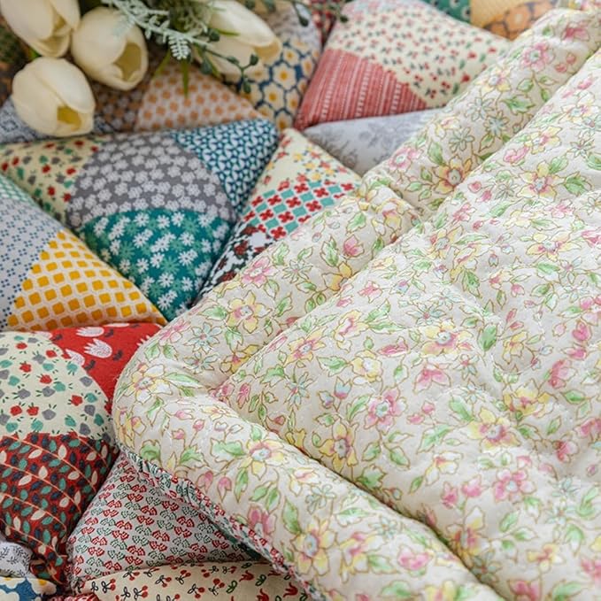vctops Bohemian Patchwork Cotton Quilted Sofa Couch Cover Floral Pattern Sectional Couch Cover for Living Room Non Slip Soft Floor Mat Chair Seat Cushion(Pattern A,24"x71") - Image 7