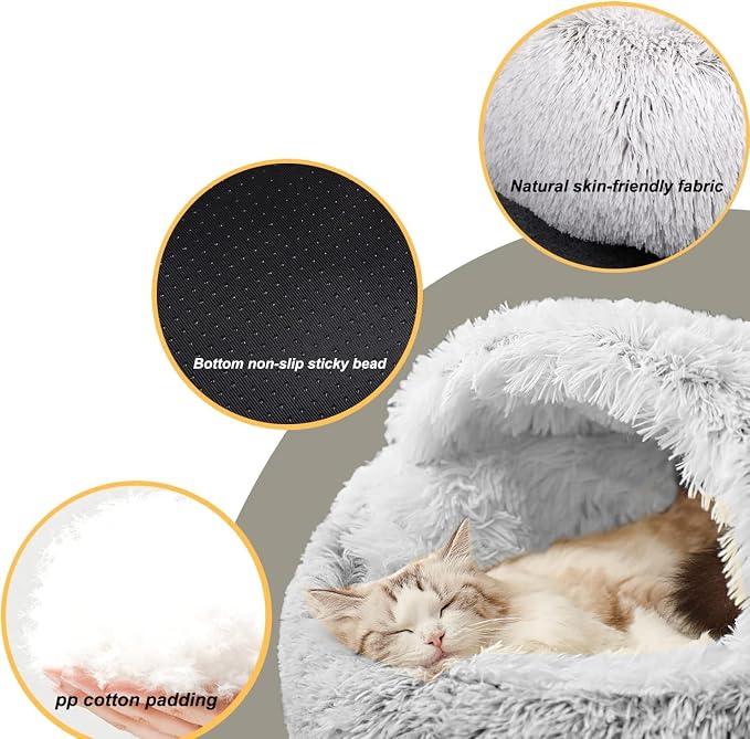 YUDANSI Small Dog Bed Hooded, Cat Cave Bed for Indoor Cats with Covered Hood for Small Dogs Cats Puppy, Plush Faux Fur Enclosed Nest(pink-26'') - Image 3