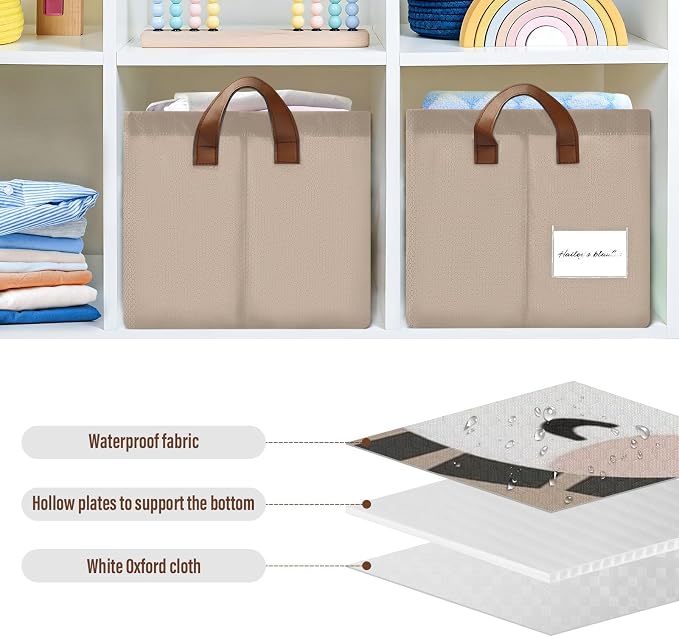 Cute Happy Zebra Brown Animal Storage Basket for Baby with Handles&Label Rectangular Waterproof Nursery Storage Bins Collapsible Organizer Baskets for Kids Cloth Gift Toys Laundry Shelf, 2 PC - Image 5