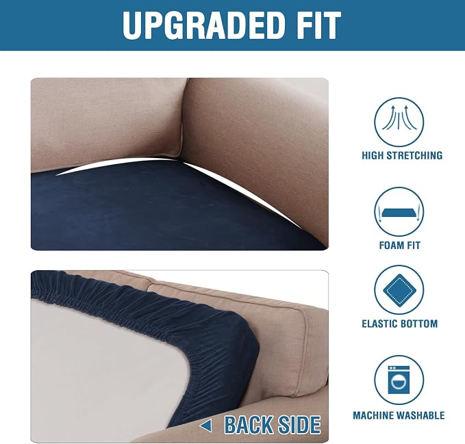 H.VERSAILTEX Velvet Stretch Individual Couch Cushion Cover Plush Cushion Slipcover for Loveseat Sofa Cushion Furniture Protector Seat Cushion Sofa Cover (1 Piece Sofa Cushion Cover, Navy) - Image 6