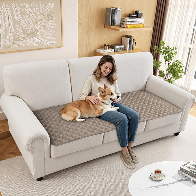 Dog Couch Cover for Sofa 100% Waterproof Faux Linen Sofa Covers for 3 Cushion Couch Washable Pet Friendly Sofa Slipcovers Non Slip Quilted Furniture Seat Protector (27.6x71 in, Khaki) - Image 6