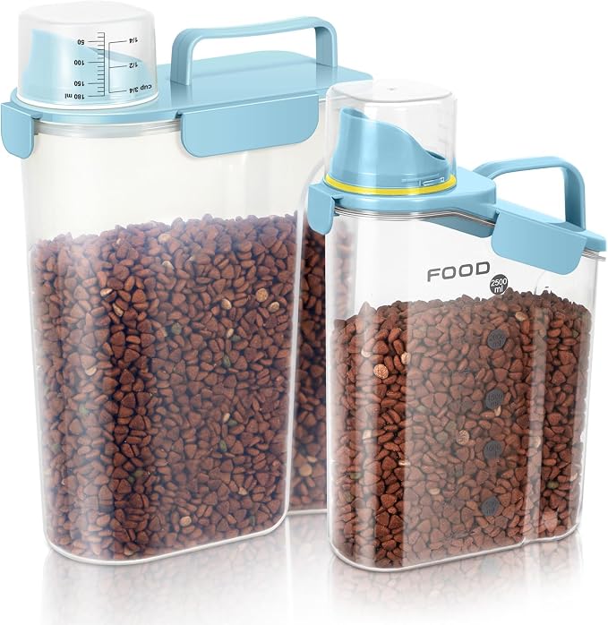 LEAWALK Dog Food Storage Container, Upgraded Large Nozzle BPA-free, 3+5 LBS Plastic Pet Food Storage Containers, With 4 Sealed Clasps, 1 Measuring Cup and Handle (Bright blue) - Image 8