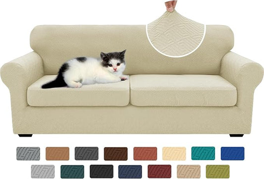 XINEAGE New 3 Pieces Couch Covers for 2 Extra Large Cushion Sofa Super Stretch Sofa Cover for 2 Large Seat Universal Loveseat Slip Cover for Living Room (Light Beige), 71"-91"(2 Cushions) by XINEAGE