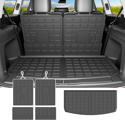 powoq Cargo Mat Compatible with 2021-2026 Jeep Grand Cherokee L Overland Trunk Mat Backrest TPE Cargo Liner Replacement for 2021-2026 Jeep Grand Cherokee L Accessories (Trunk Mat+Backrest Mats) by powoq