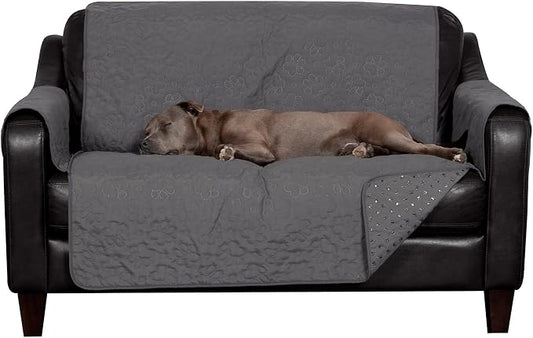 Furhaven Waterproof & Non-Slip Loveseat Cover Protector for Dogs, Cats, & Children - Quilted Paw Print Living Room Furniture Cover - Gray, Loveseat by FurHaven