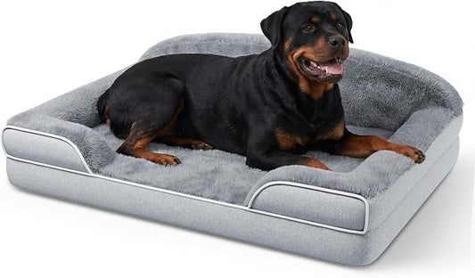 Orthopedic Dog Bed for Giant Breeds, 48"x35" XXL Large Dog Sofa Bed | Egg Crate Foam for Pressure Relief, Cozy Bolster Sofa Design, Waterproof Removable Washable Cover, Non Slip Bottom Light Grey by TRAHOME