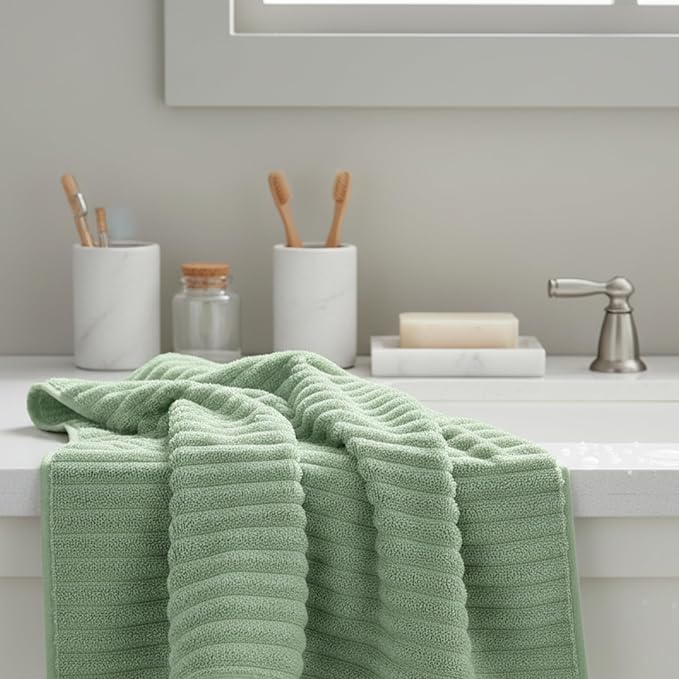 6 Piece Bath Towel Set, 30"x60" Towels, Sage Green | Microfiber,Quick dry, Highly Absorbent,shower towels for bathroom gym,2 large Bath towels,2 hand towels,2 washcloths - Image 4