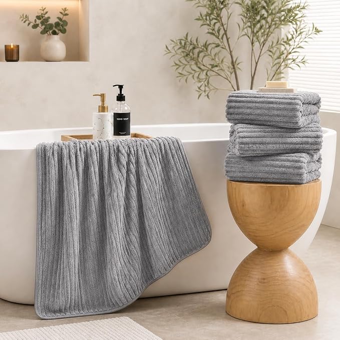 4 Piece Bath Towels, 30"x60" Microfiber Towels Set, Grey | Large Bathroom Towels, Soft Touch, Highly Absorbent, Quick Dry, Lint Free, Long-Lasting, Family Use, Guest Bath & Daily Use - Image 2