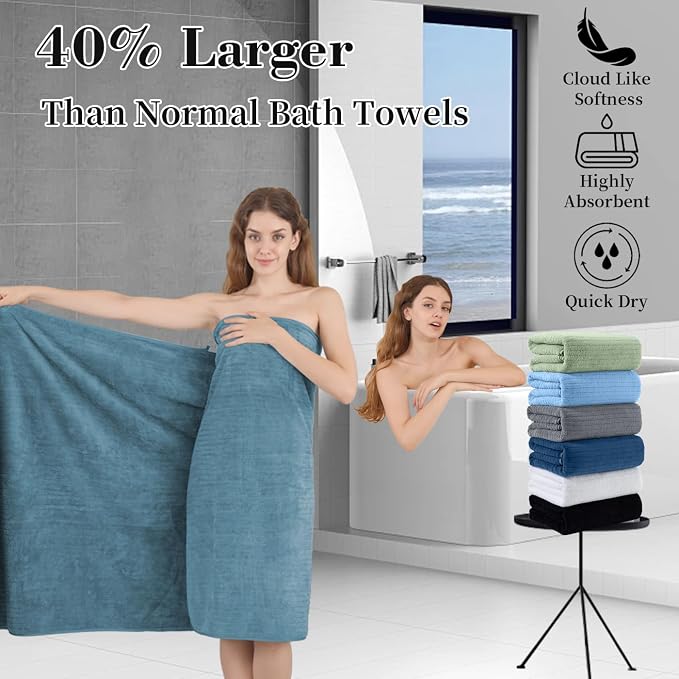 Extra Large Bath Sheet Set of 4,Ultra Soft Fluffy Towel,35”x 70”Oversized Bath Towel Set,Premium Microfiber Bathroom Towel Set Highly Absorbent Quick Dry Shower Towel for Bathroom,Hotel,Spa(Turquoise) - Image 2