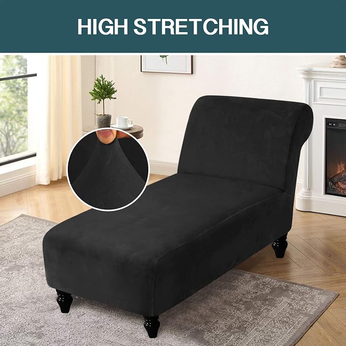 FantasDecor Chaise Lounge Velvet Luxury Covers for Living Room Indoor Stretch Slipcover for Chaise Lounge Ultra Soft Machine Washable, Black - Image 2