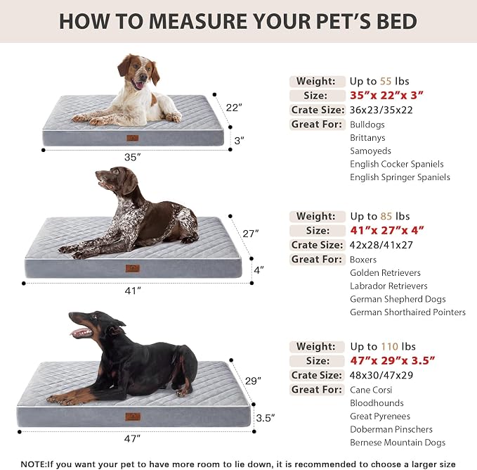 WNPETHOME Orthopedic Waterproof Large Dog Bed for Crate Cozy Sleep | Washable Large Pet Bed with Removable Cover, Multi-Needle Quilting Dogs Crate Beds Light Grey 35x22 Inch - Image 6